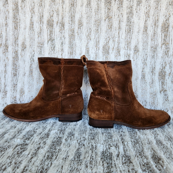 Frye "Cara Short" Suede Leather Ankle Boots Wood Brown | Women's Size 8.5 B - Picture 7 of 12